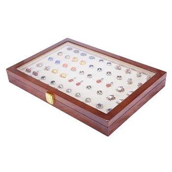 

50 Pairs Assembly Luxury Glass Cover Cufflink Storage Gift Box Painted Wooden Box Authentic Jewelry Display Box 350x240x55Mm