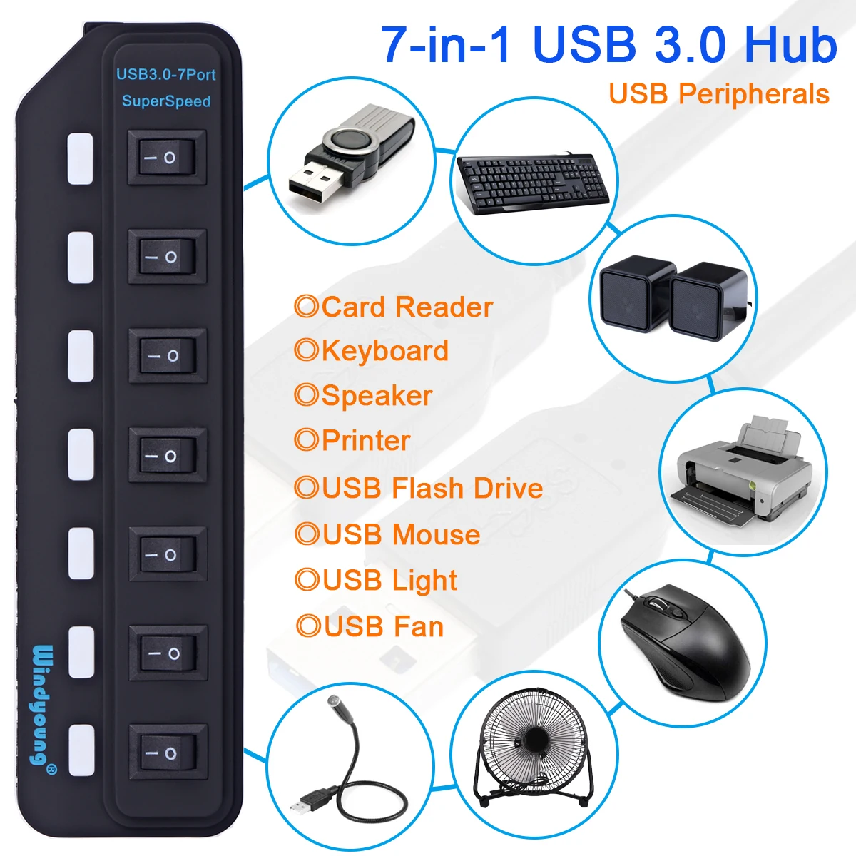 Usb-концентратор 3,0 Мульти USB 3,0 usb-хаб высокоскоростной 4/7 портов Hab USB 3,0 Hab с адаптером питания для ПК Компьютерные аксессуары