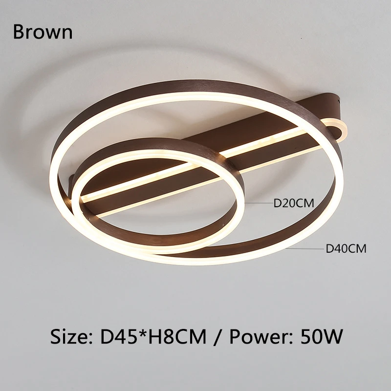 Brown 2rings D45CM Коричневые/золотые современные светодиодные потолочные лампы для учебы, спальни, светильник s, потолочный светильник, круглый алюминиевый светодиодный потолочный светильник, подвесной светильник - Цвет корпуса: Brown 2rings D45CM