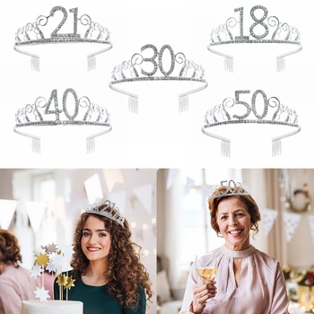 

Birthday Crown 18 21 30 40 50 Number Hat Rhinestone Hair Accessories Adults Birthday Party Hair Decoration Headband Crown Supply