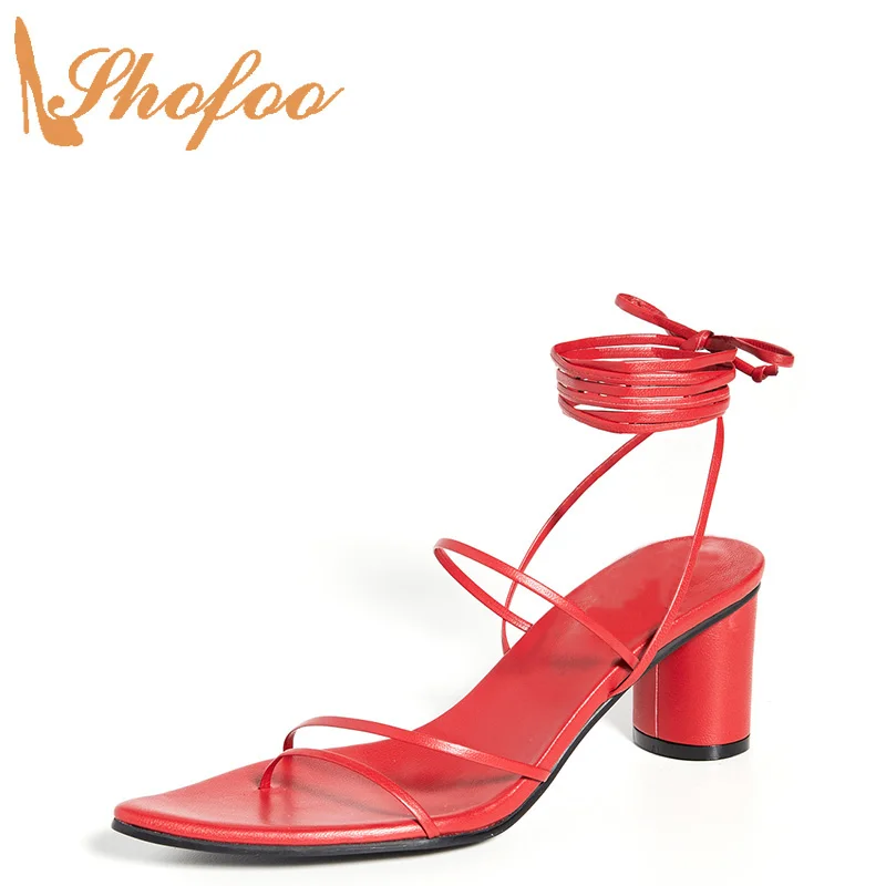 

Red High Round Heels Women Sandals Pointed Toe Ankle Cross Strap Large Size 13 15 Ladies Summer Fashion Mature Sexy Shoes Shofoo