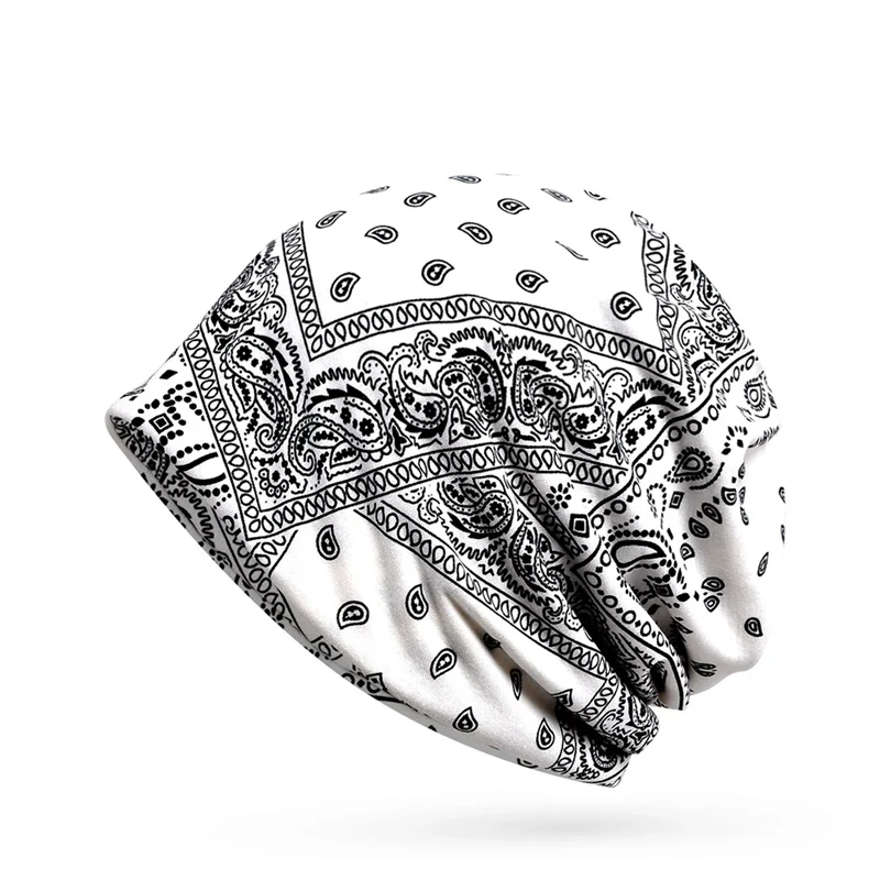 

Winter Beanies Cap Scarf Printed Travel Headwear Sunshade Breathable Elastic Cotton Hat Neck Warmer