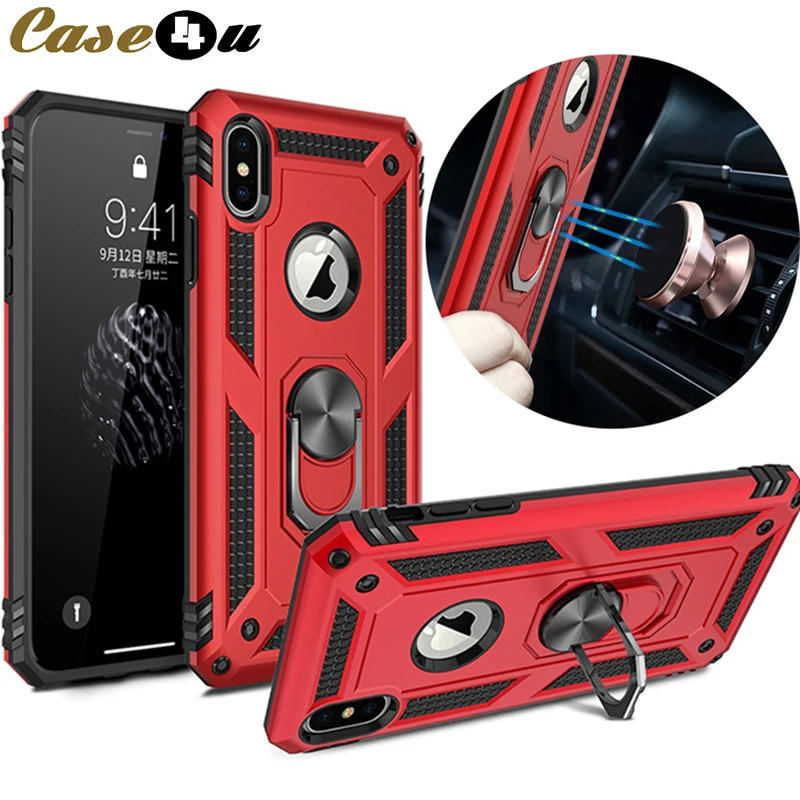 

Original Armor Shockproof Phone Case For iPhone 10 6 6s 7 8 Plus XS MAX XR X Car Bracket Magnetic Finger Ring Holder Cover coque