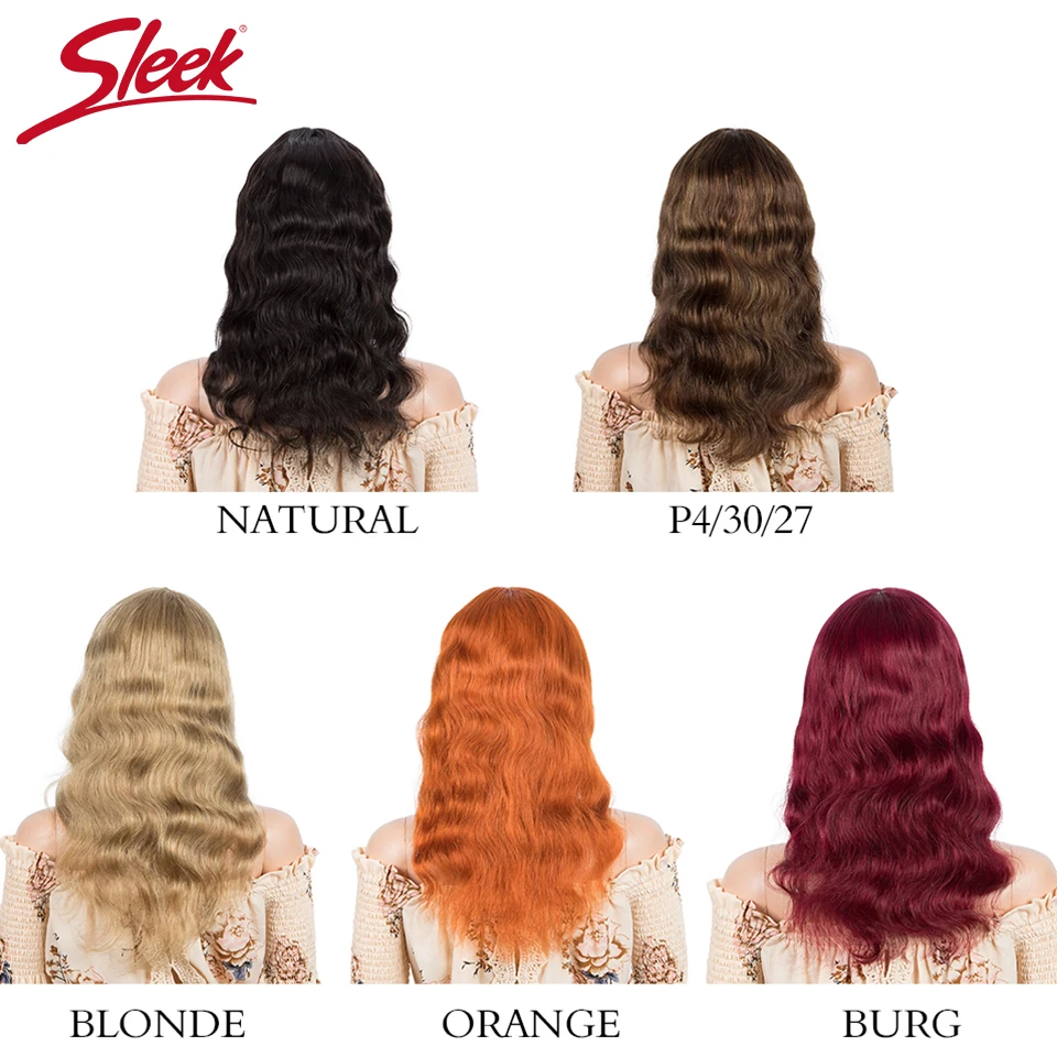 Sleek Body Wave Human Hair Wigs With Bangs Full Machine Made Wigs  Blonde Wig Colored Wigs Orange Brazilian Remy Hair Wig images - 6