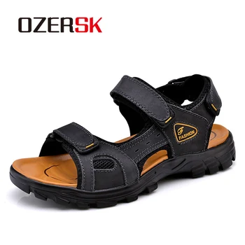 

OZERSK Summer New Fashion Breathable Men Sandals Genuine Leather Summer Men Sandal Beach Causal High Quality Shoes Size 38~47