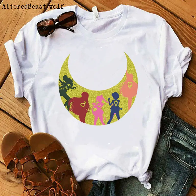 Sailor Shadow Soldier Футболка женская забавная белая футболка Harajuku женская одежда Эстетическая аниме модная футболка Kawaii Графические Топы