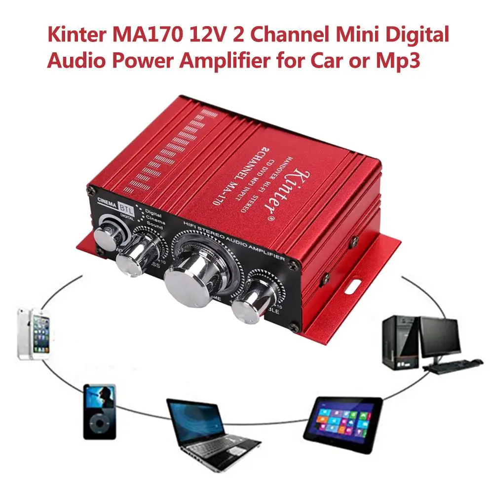 Алюминиевый мини аудио усилитель для динамика DC 12V 2x4W домашние мотоциклетные