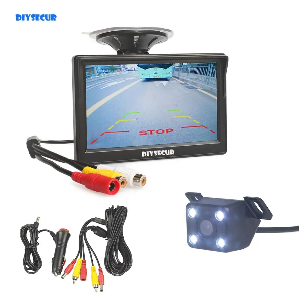 DIYSECUR 5 дюймов ЖК дисплей заднего вида автомобиля мониторы светодиодный LED цвет ночное видение камера провода безопасности, парковочный