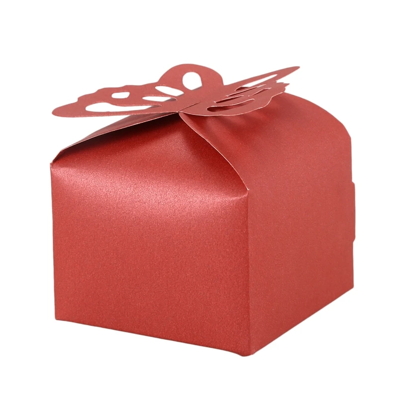 50 Pcs Butterfly Favor Gift Candy Boxes Cake Style for Wedding Party Red