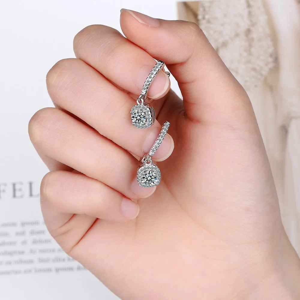 Drop Earrings Crystal Earrings Fanqieliu 925 Sterling Silver Women's Square Crystal Drop Earrings Jewelry FQL21228