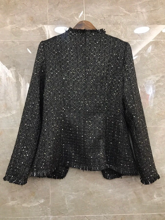 Top Quality Wool Suits Autumn Winter Dress Sets Women Sequined Wool Blend Jacket+Sleeveless Strap Dress Suit Set Female