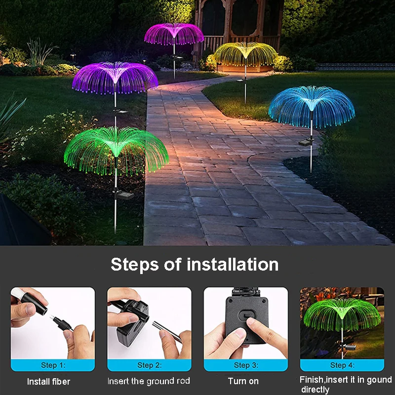 solar street light 600 Lumen Solar Jellyfish Light Changing Color Outdoor Waterproof Solar Garden Fiber Optic Lights for Yard Pathway Holiday Decor solar hanging lanterns