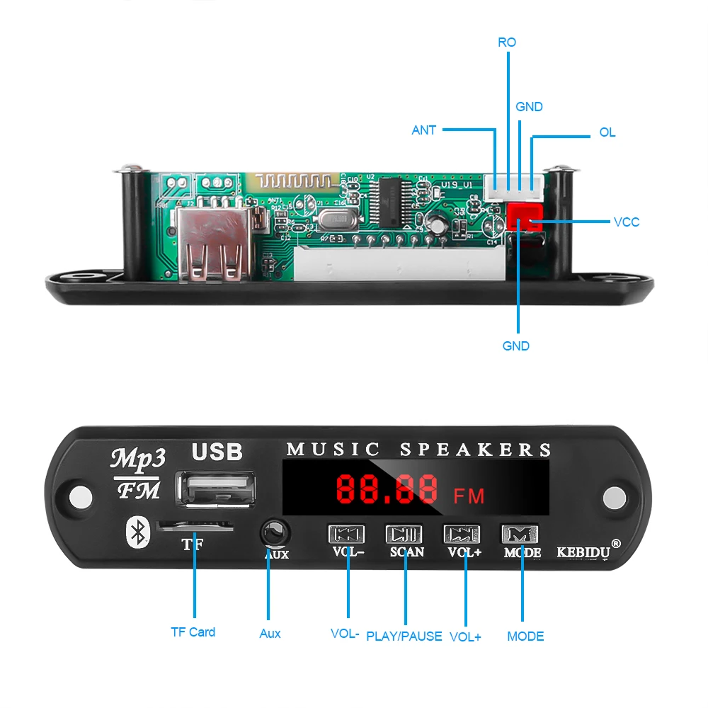 Mp3 плеер KEBIDU Bluetooth 5 в 12 В USB SD(TF) AUX FM Радио MP3 WMA декодер плата аудио модуль с пультом