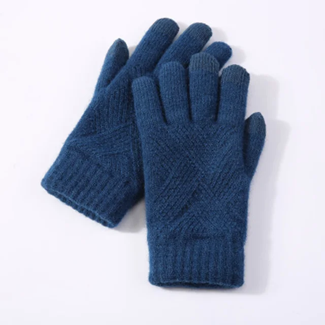 Female Winter Warm Knitted Full Finger Gloves Men Solid Woolen Touch Screen Mittens Women Thick Warm Cycling Driving Gloves 6
