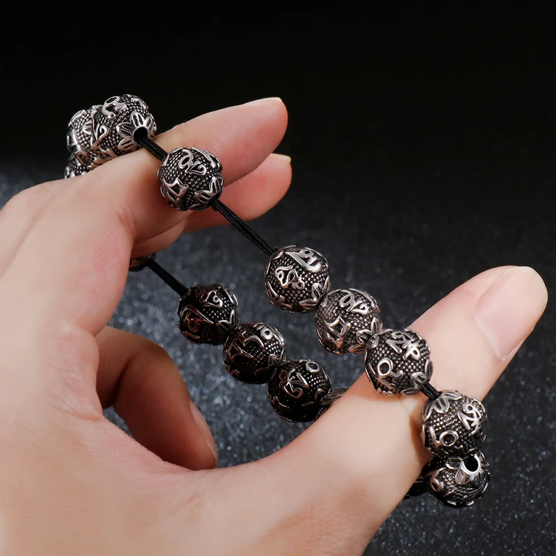Fongten ретро мужские браслеты из бисера нержавеющая сталь черная подвеска на счастье дружба мужские браслеты аксессуары ювелирные изделия