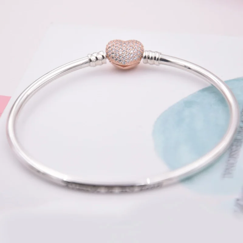 Браслет из розового золота с застежкой в виде сердца с надписью «Moment Love», браслет с кристаллами, подходит для бусины из стерлингового серебра 925, очаровательный браслет, ювелирные изделия в европейском стиле, сделай сам