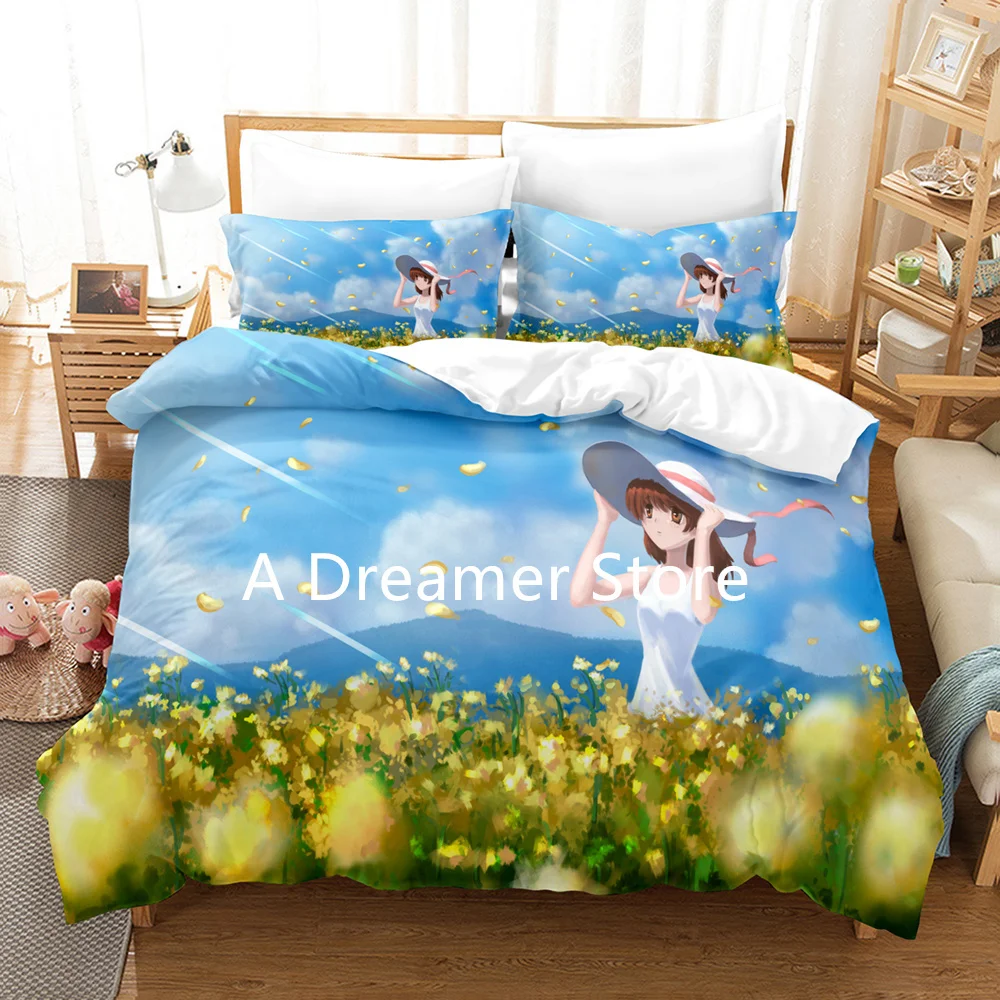 Anime CLANNAD Bedding Set Cartoon Girls Pattern Quilt Comforter Duvet Cover For Adult Kids Fashion Bedclothes 2/3pcs