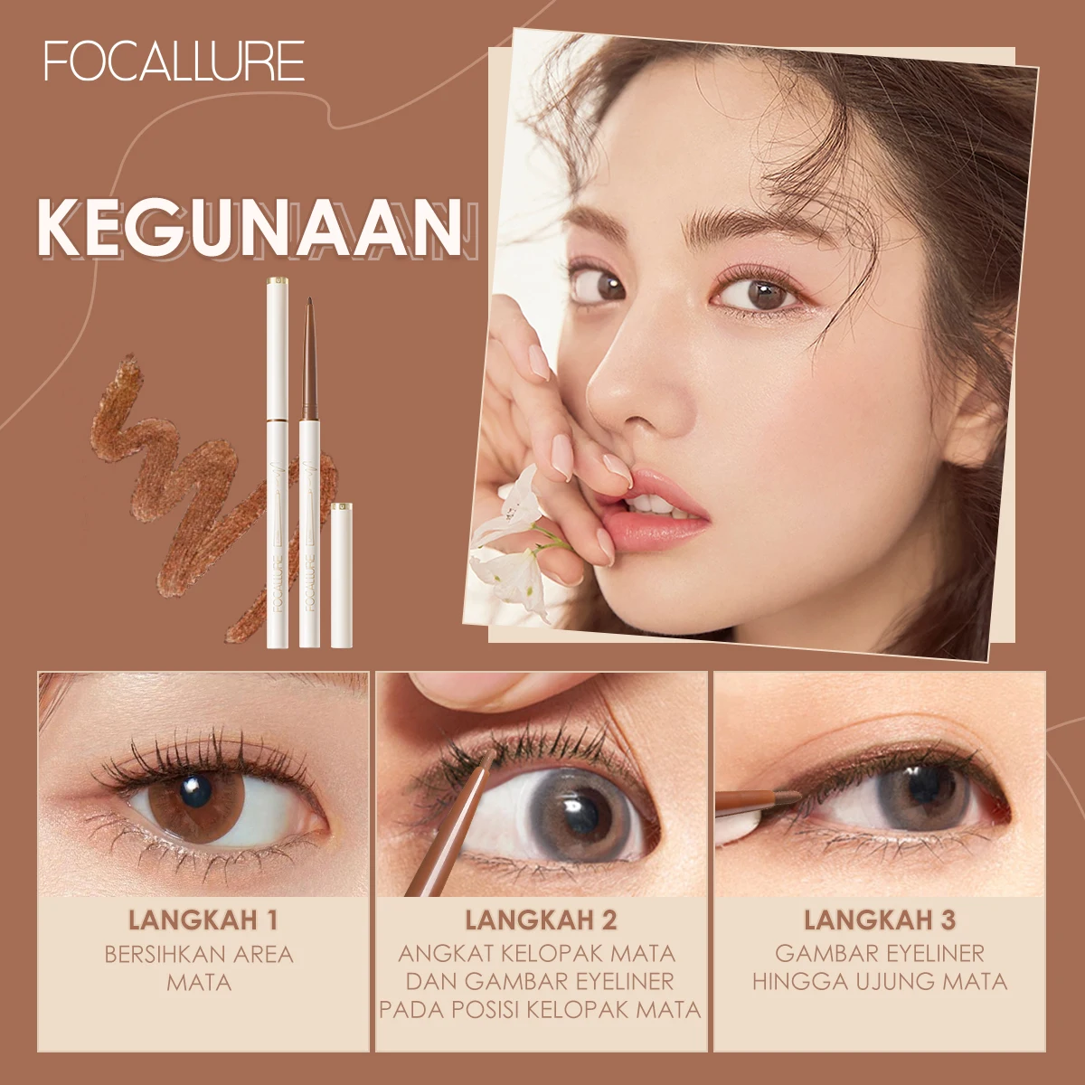 FOCALLURE Waterproof Eyeliner Gel Pencil Red Brown Ultra-slim 1.7mm Soft Easy Wear High Pigment Professional Lasting Eyes Makeup