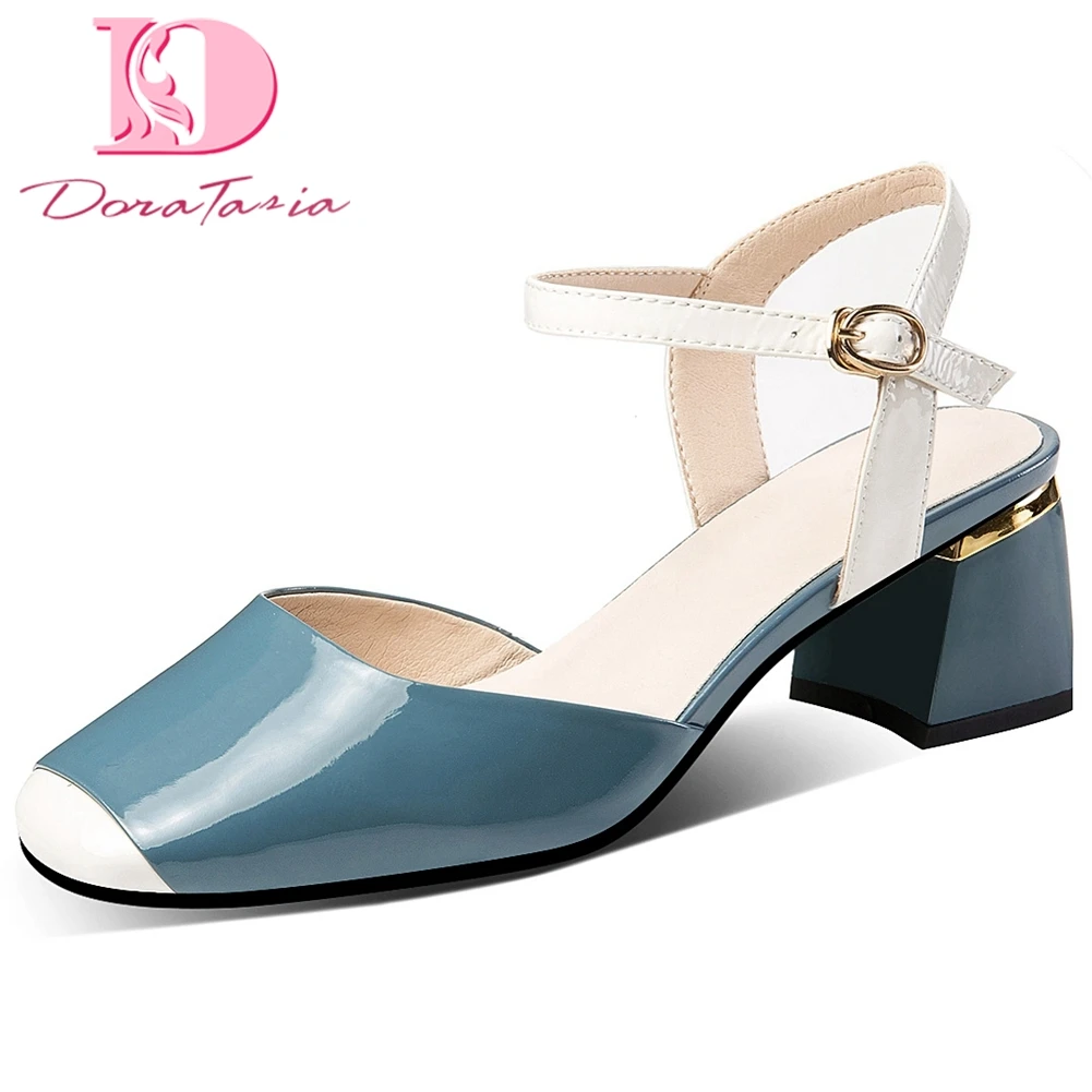 

Doratasia 2020 Top Quality Brand Design Square Heels ankle-strap Office Lady Genuine Leather Summer Sandals Women Shoes Woman