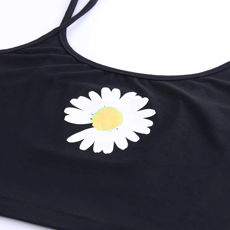 Stars same model with open navel suspender sleeveless shirt cotton girl casual little daisy print summer sexy trendy short