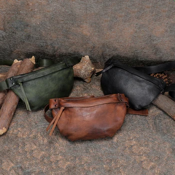

Retro Chest Bag Women Mens Genuine Leather Messager Bag 2020 First Layer Cowhide Cross Body Bag Handmade Soft Leather Belt Bag