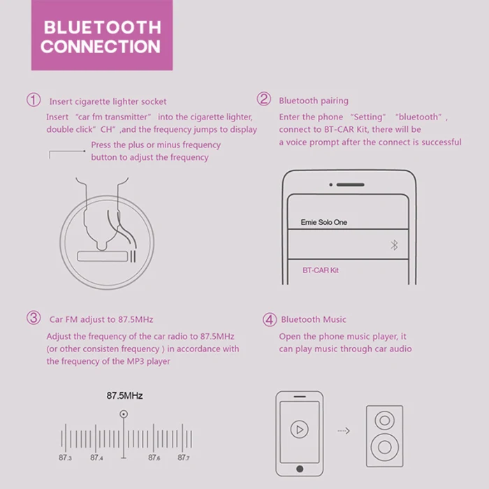 3 зарядных порта USB для автомобиля Bluetooth 5,0 громкой связи Bluetooth приемник атмосфер светильник MP3 плеер 5V 2.1A FKU66