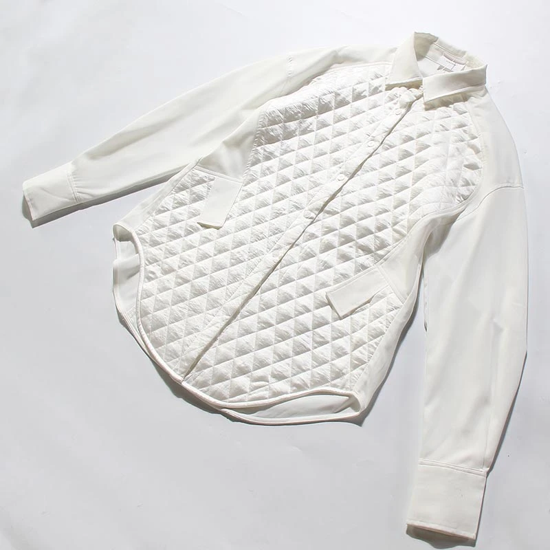 TWOTWINSTYLE, повседневные женские блузки Pacthwork Argyle, воротник с лацканами, фонарь, длинный рукав, свободные рубашки для женщин, одежда