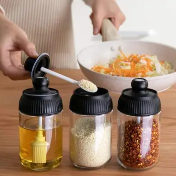 

250ml Seasoning Bottles Condiment Storage Containers Moisture-proof Kitchen Condiment Pot Spice jar with Spoon Brush Oiler Honey