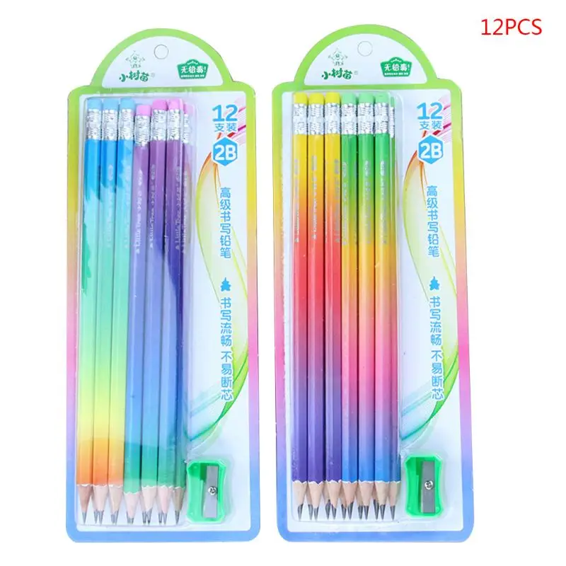 

12pcs 2B Pencil Writing Drawing Exam Sketch Pen Sharpener School Office Supplies