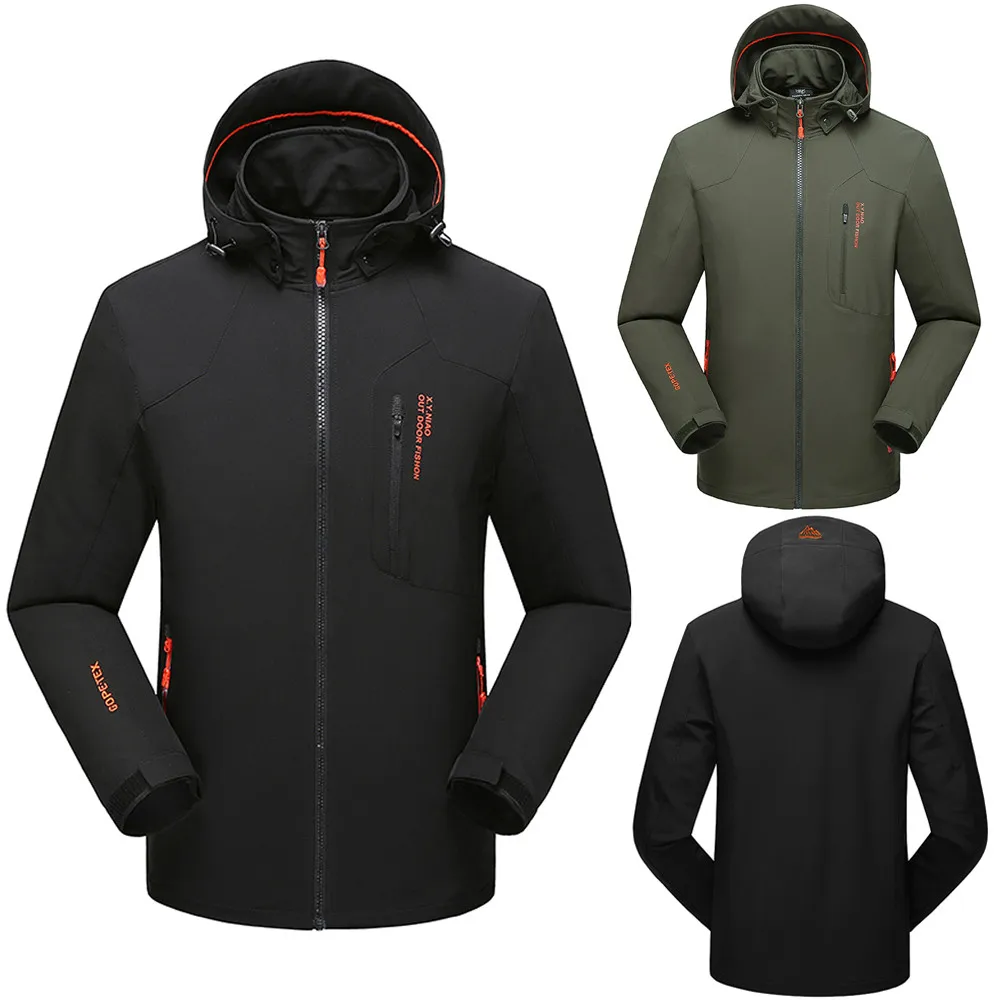 

Autumn Winter Men's Large Size Outdoor Camping Mountain Windproof Waterproof Breathable Jacket Soft Shell Hooded Sportswear Coat