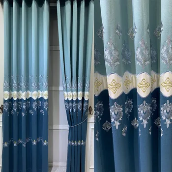 

High-quality Custom Silk Velvet European-style Embroidered Velvet Curtains for Living Room Bedroom Jacquard Velvet Curtains