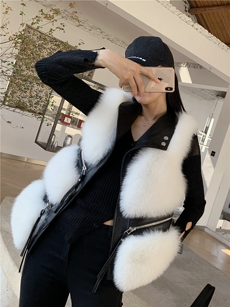Whole Hide Fox Fur Vest Women's Short Style Thin