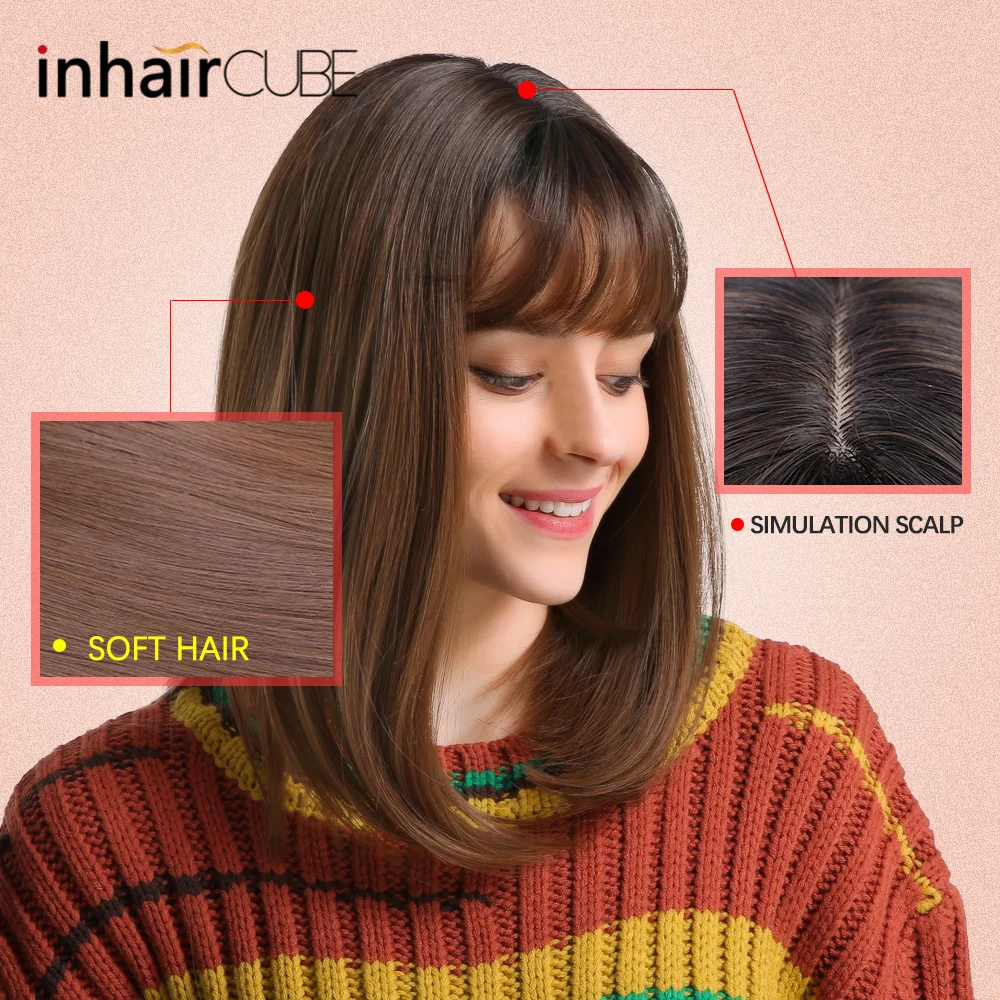 Inhaircube длинные прямые Омбре коричневые Косплей темные корни INS синтетические