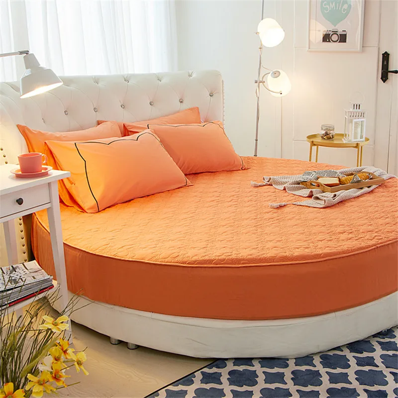 

Solid Color Round Embossed Mattress Protector Cover Cotton Breathable Protection Pad Cover Elastic Anti-mite Mattress Covers