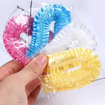 

10 Pcs/Bags Disposable Elastic Shower Cap Salon Cap Bathroom Clear Hair Products Hotel Bathing Hat