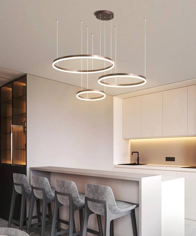 downlighters 2020 Modern Led Chandelier Home Lighting Brushed Rings Ceiling Mounted Chandelier Lighting Hanging Lamp Gold&Coffee color smart led downlights