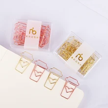 Trombone or et Rose, 12 pièces/boîte, tasse de café, trombone, signet, reliure, accessoires de bureau, trombone, Clip Patchwork