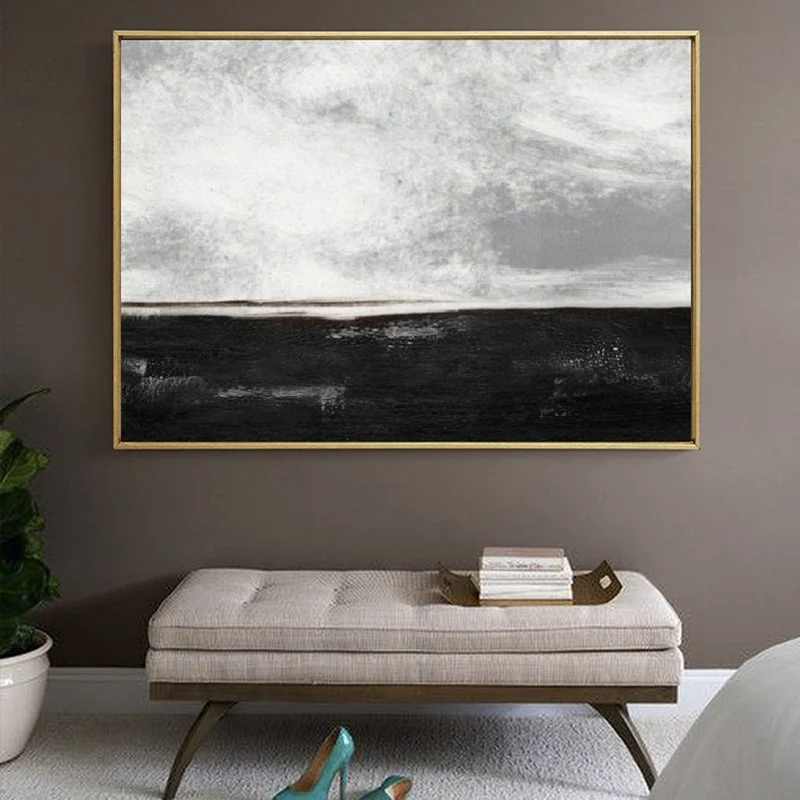 

Black White Painting Large Abstract Painting Landscape Horizontal Wall Art Handmade Wall Art Wall Decor Art Large Canvas Art