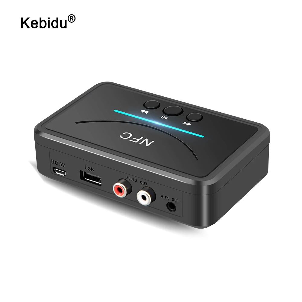 Kebidu-receptor Bluetooth 5,0 NFC A2DP AUX 3,5mm RCA Jack USB, adaptador inalámbrico de Audio estéreo de reproducción inteligente para altavoz de coche