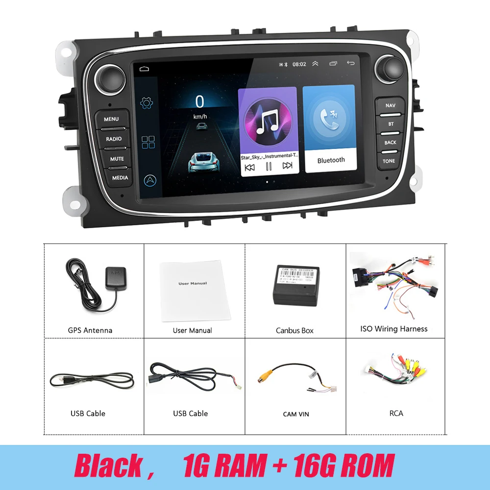 LeeKooLuu 2 Din автомобильное радио Зеркало Ссылка Android Авторадио для Ford Focus 2 S-MAX Mondeo mk4 C-MAX Galaxy wifi gps Автомобильный мультимедийный - Цвет: Black 1G 16G