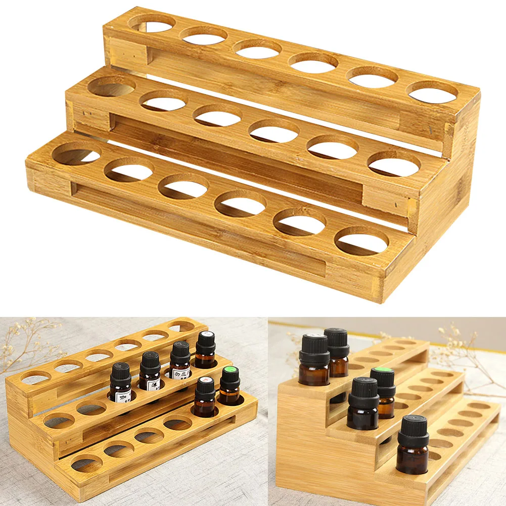 

30ml Space Saving For Essential Oil Display Practical Bamboo Compartment Organizer Storage Rack Showing Desktop Ladder Type