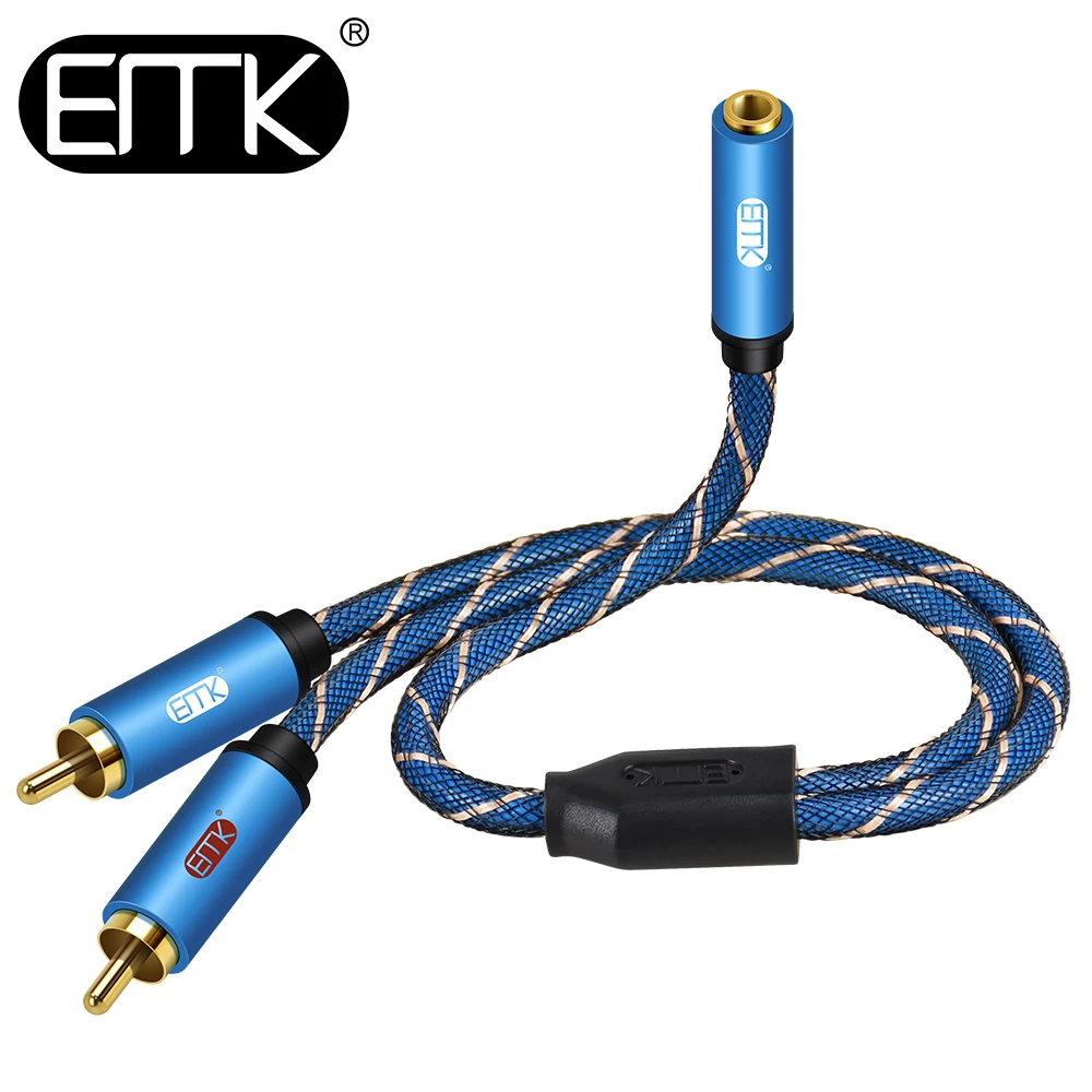 

EMK Female Jack 3.5mm to 2 RCA Hifi Splitter Audio Cable for PC Earphone Sound box 3.5 Female AUX to 2RCA Speaker Cable