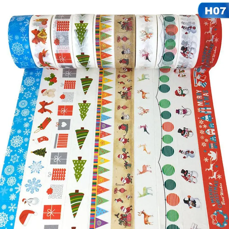 10Pcs Decorative Snow Deer Christmas Tree Washi Tape Set Rice Paper DIY Scrapbooking Adhesive Masking Tape 1.5cm*5m Stationery - Цвет: 07