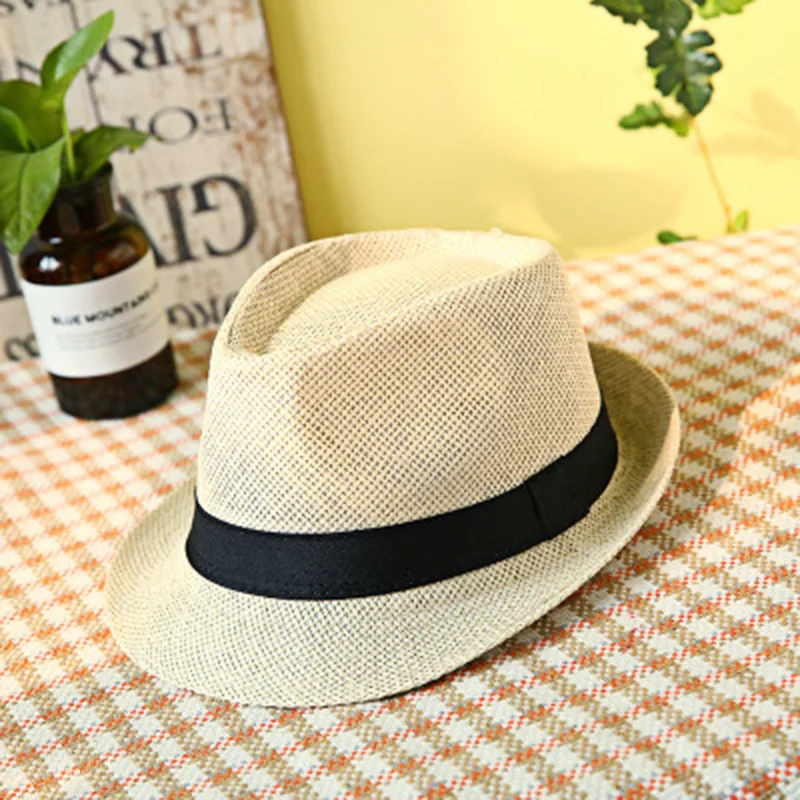 

Men's Sun Hat Simple Linen Breathable Refreshing Hat Summer Travel Sunscreen Sun Ribbon Decoration Foldable Straw Hat F58