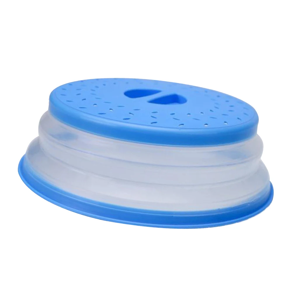 Yellow/Blue/Red 2 In 1 Collapsible Plastic Microwave Cover Foldable Nonslip Food Dish Bowl Lid Colander Strainer