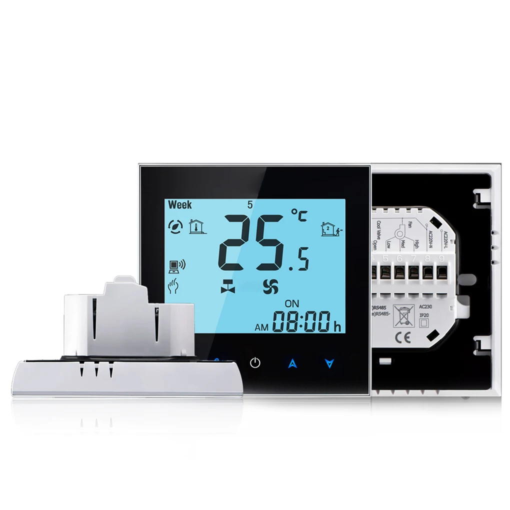 

WIFI Control Weekly Programming Fan Coil Room Thermostat AC 110-240V Smart Central Air Conditioning Temperature Controller