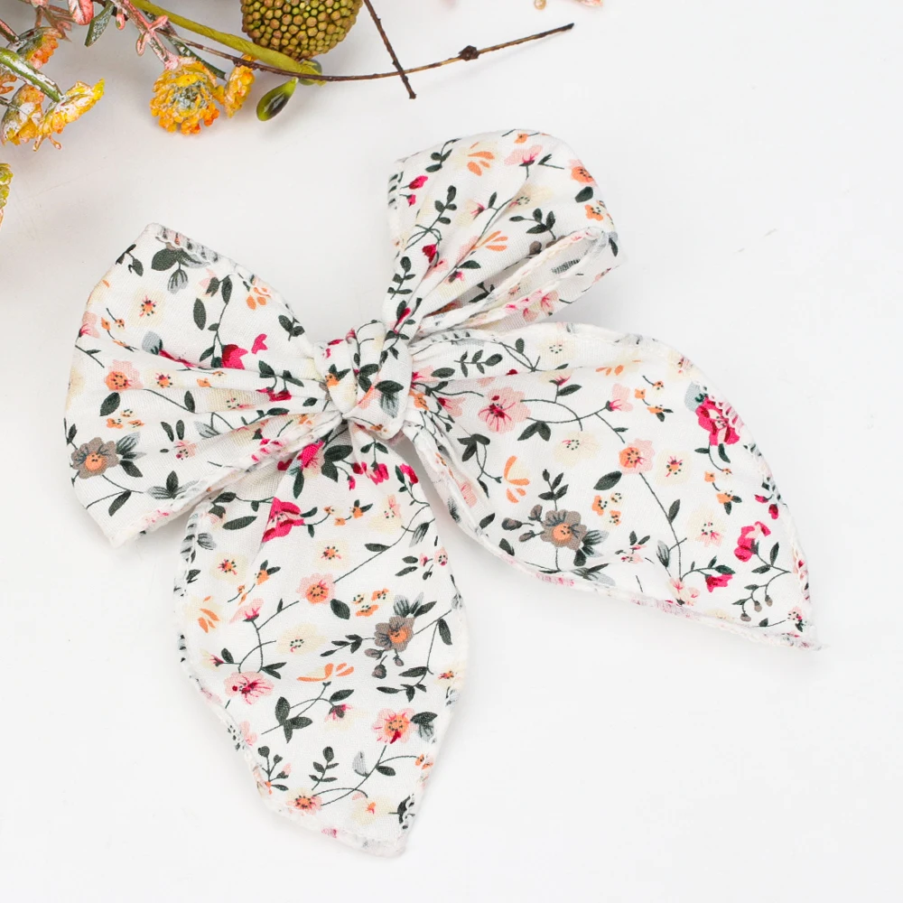 Elegant Chiffon Big Bow Spring Hair Clip Fashion Print Floral Hair Barrette For Women Girls Sweet Hairclip Hair Grip Accessories