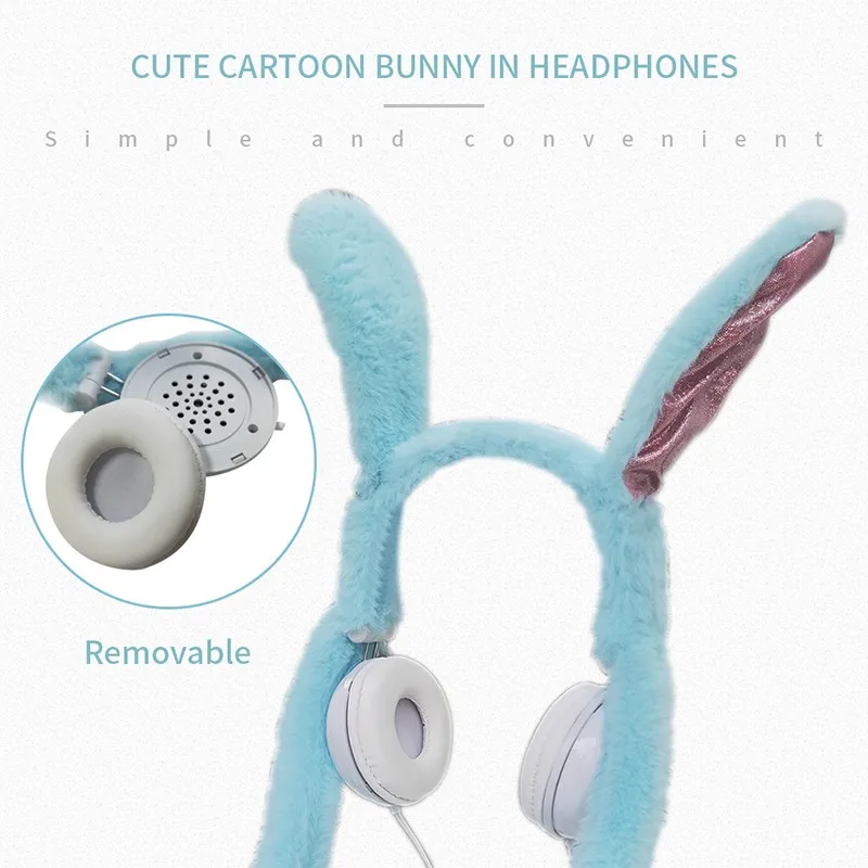 Cute Rabbit Wired Headset Computer Gaming Headset Girl Over Ear Stereo Headphones For iPhone Samsung Xiaomi Birthday Gifts