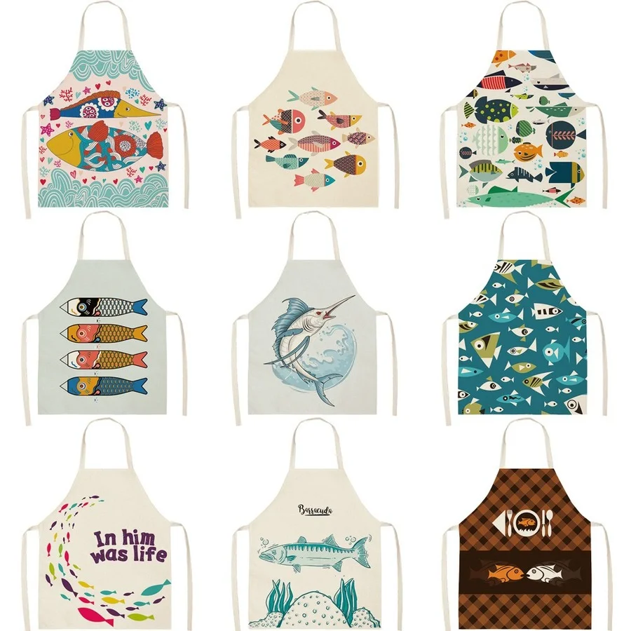 Marine life Small fish aprons Household cleaning Woman kitchen apron master cooking accessories Linens smock | Дом и сад