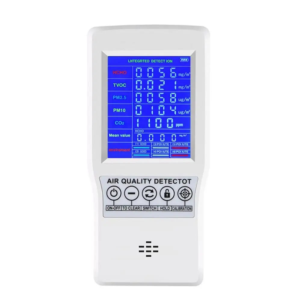 

Digital LCD Formaldehyde Detector HCHO/TVOC/CO2/PM2.5/PM10 Tester AQI Air Quality Monitor Gas Analyzer